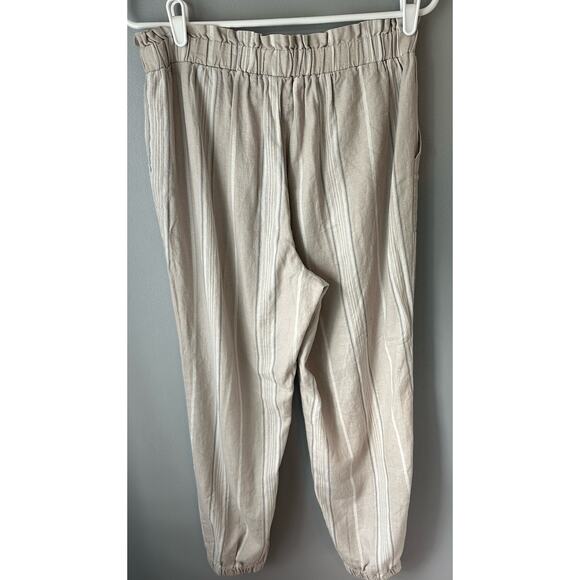 Sincerely Jules Mid Rise Linen Blend Neutral Striped Jogger Pant Size Large - Picture 4 of 6